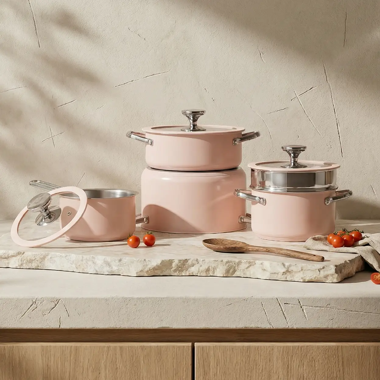 PURECOOK Colored Ceramic-Coated 304 Stainless Steel 4-Piece Cookware Set Series
16cm Milk Pot, 18cm Soup Pot with Steamer Insert , 22cm Hot Pot, 24cm Stock Pot - Pink Ceramic Coating, Multi-Ply Base, Heat-Conducting Silicone Glass Lid, 304 Stainless Steel image 0