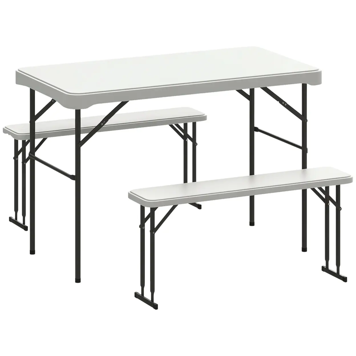 Outsunny Ensemble table et bancs de pique-nique pliants 113 cm, avec poignée de transport, gris clair et blanc image 0
