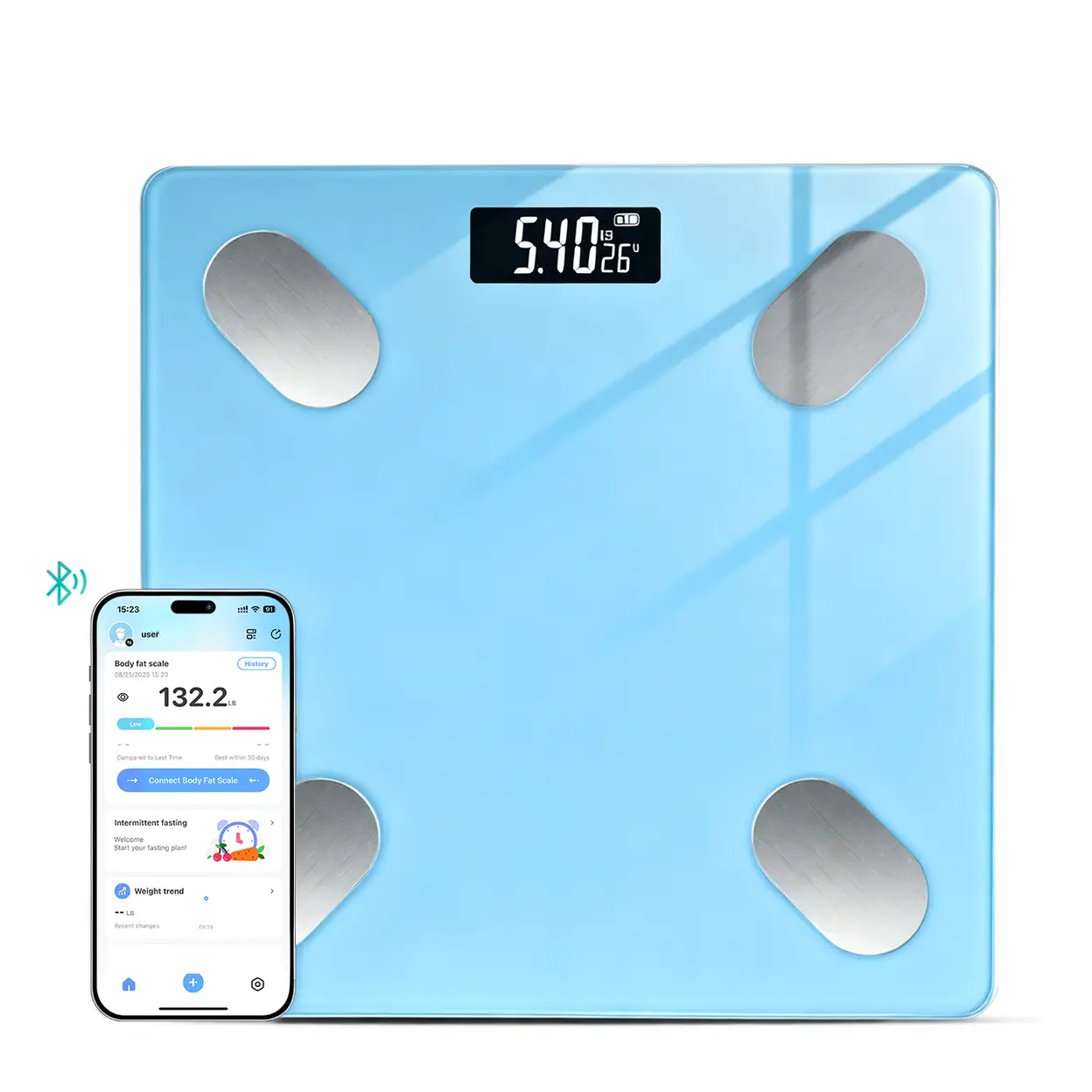 Sparoma ADL-26 Balance Connectée Bluetooth, suivi avec application, multi-utilisateur, 2×AAA piles requises,180 kg max - Bleu image 0