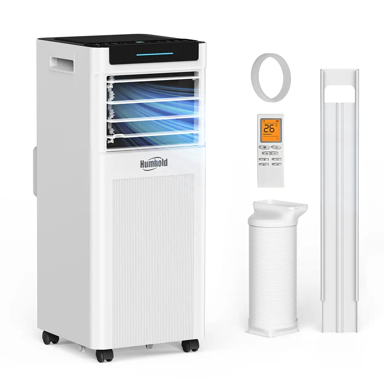 【Sommer-Aktion】Humhold 9000 BTU Tragbarer Klimaventilator, 2,6 kW 3-in-1 Klimaanlage für Räume bis zu 30 m², mit Kühlen, Entfeuchten & Ventilator-Modus, Leiser Schlafmodus, 24-Stunden-Timer, Inklusive Fenster-Set image 0