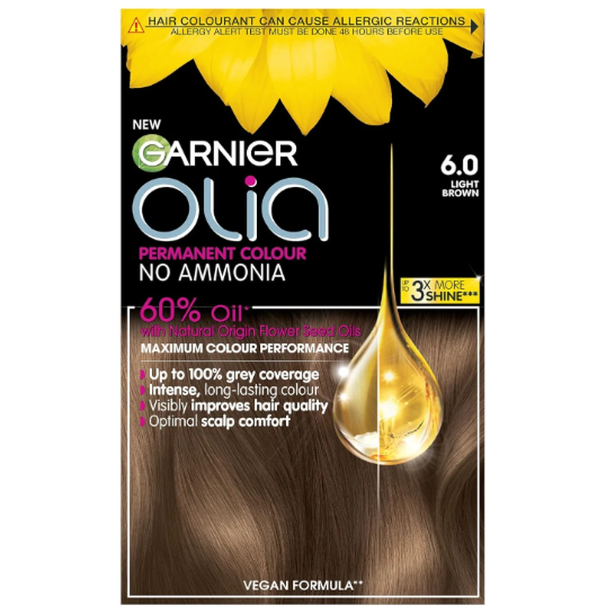 Garnier Olia No Ammonia Permanent Hair Dye 6.0 Light Brown 1 Colourant Cream 1 Developer Cream 1 Conditioner image 0