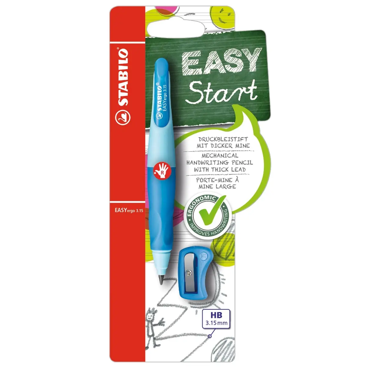 STABILO EASYergo 3.15 - Ergonomic Mechanical Pencil - Right-Handed - Pack of 1 - Light Blue/Dark Blue with Sharpener image 0