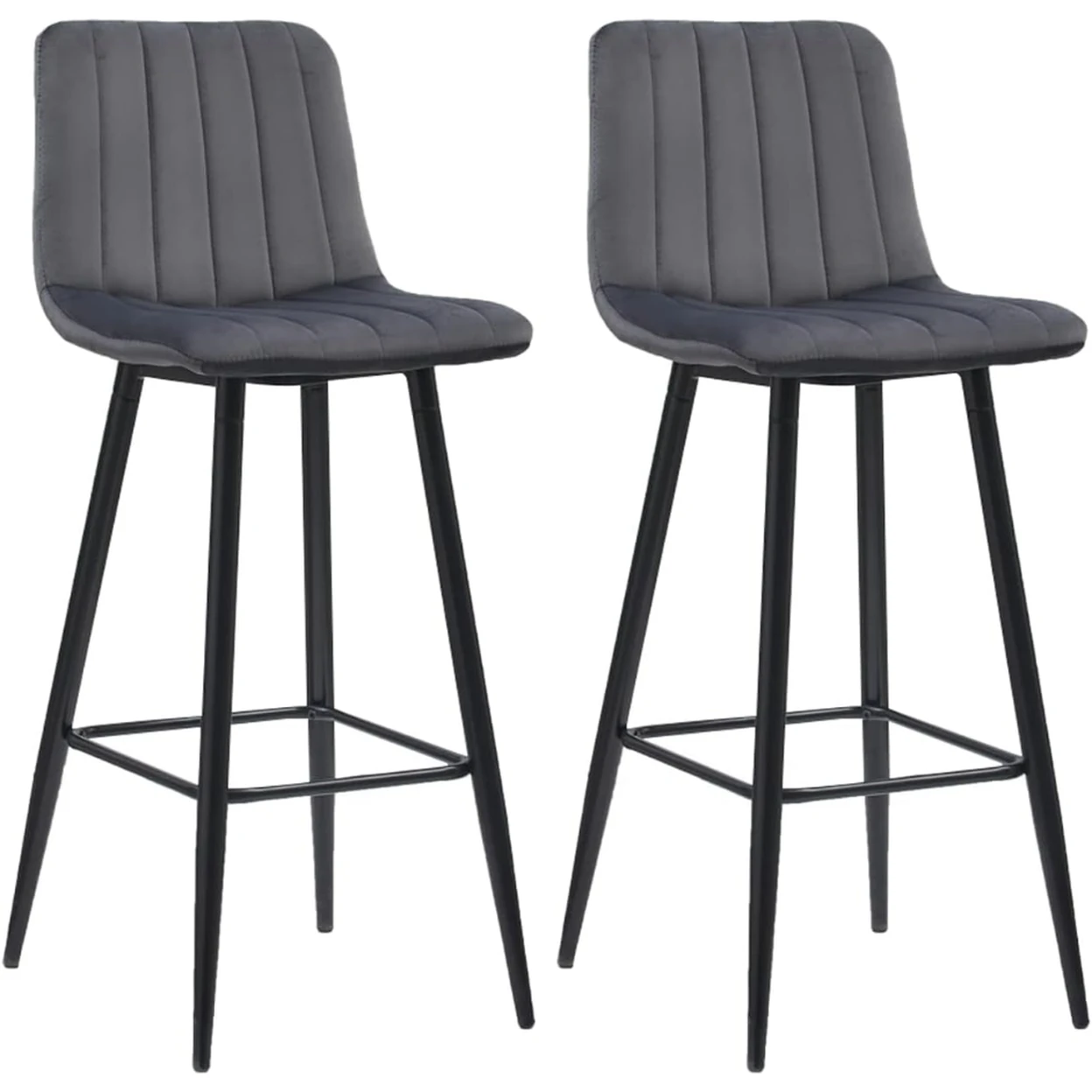 CLIPOP Velvet Bar Stools with Backrests Set of 2, Matte Black Metal Legs, 2 PCS Kitchen Counter Bar Stools (65 cm Seat Height) 051 Grey image 0