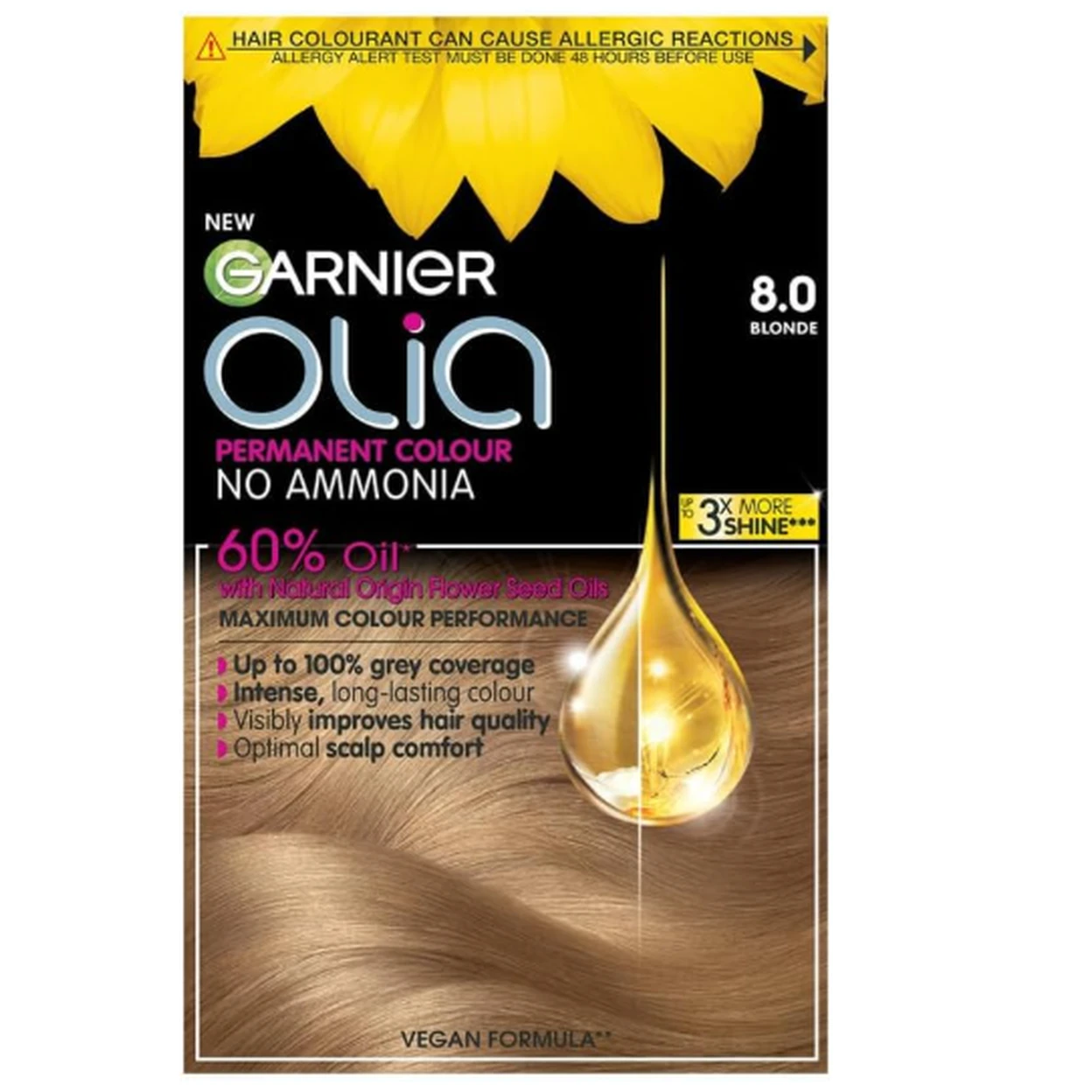 Garnier Olia No Ammonia Permanent Hair Dye 8.0 Blonde 1 Colourant Cream 1 Developer Cream 1 Conditioner image 0