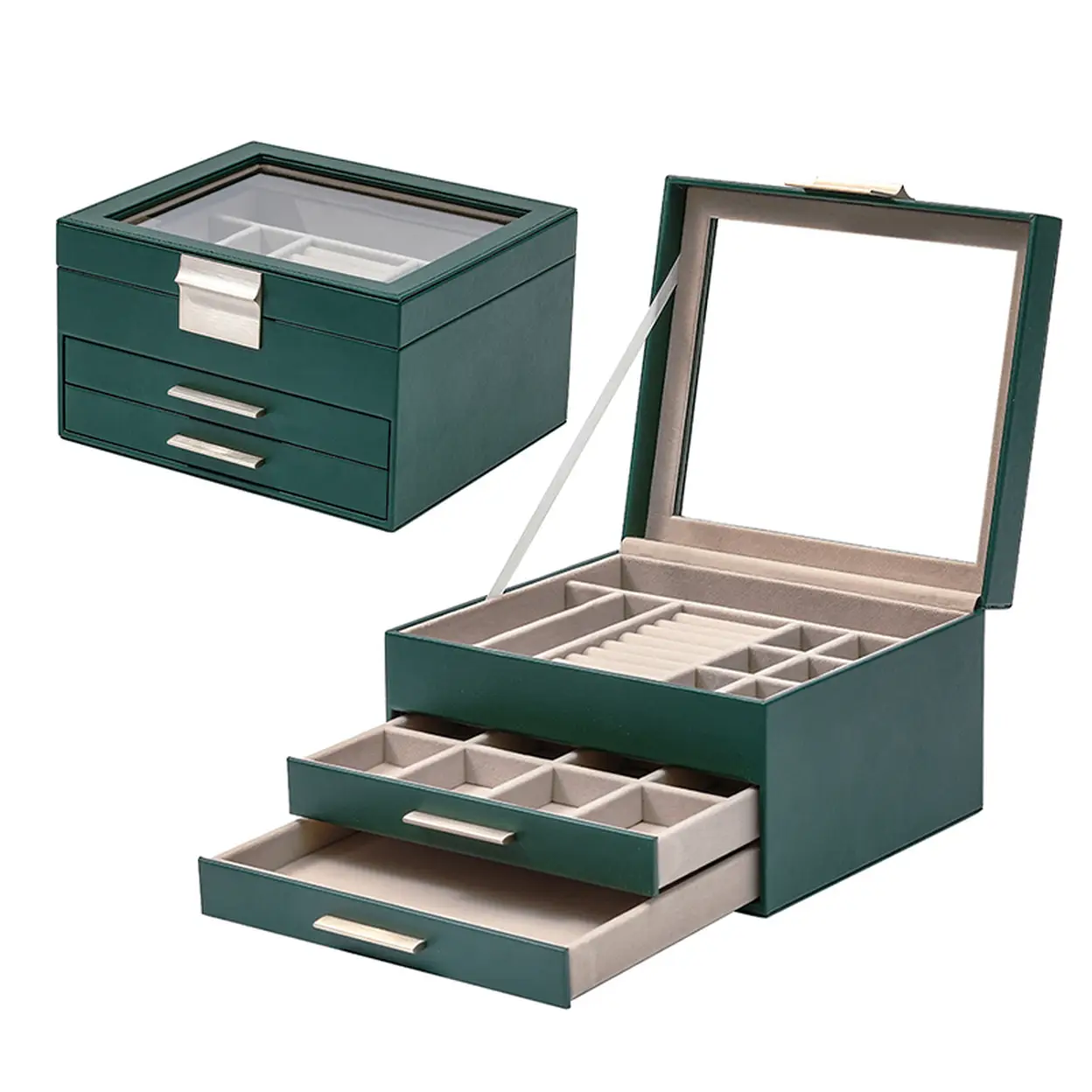 JORDAN&JUDY Multi-Layer Jewelry Box Small Earring Box Ring Storage Box Necklace Box Earring Jewelry Case - 3 Layer Dark Green image 0