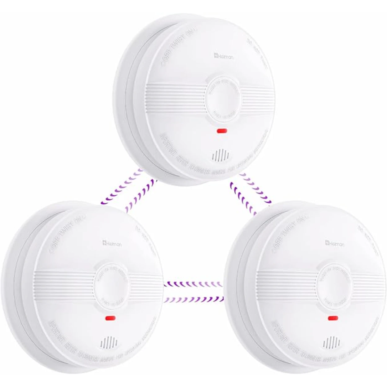 HEIMAN Smoke Detector, Radio Networkable, Wireless Smoke Detector Max. 40 Networkable Fire Alarms, 85 dB, 10 Year Battery, EN14604, with Mute Switch (Model 633-3 Pieces) image 0