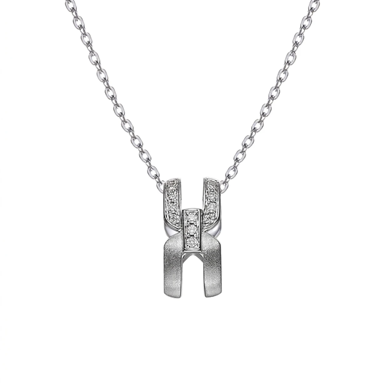 ALAIN MICHAL Intertwine S925 Collier en Argent Sterling - Finition Givrée avec 43 Diamants Synthétiques Blancs, Pendentif Statement image 0