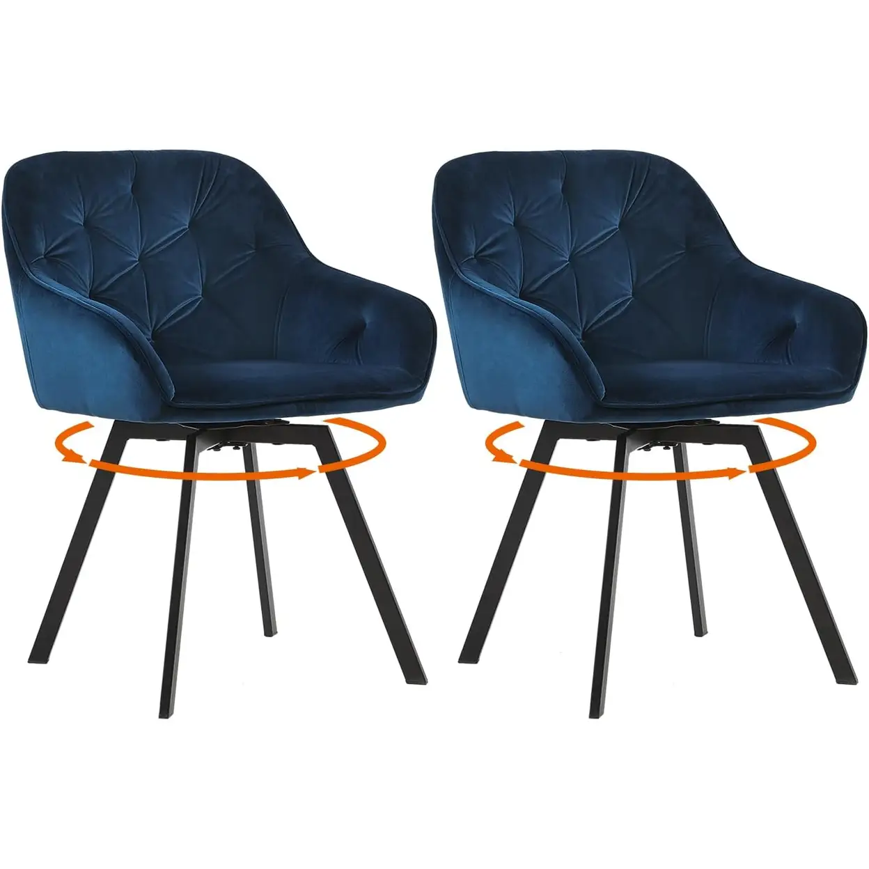 CLIPOP 360° Swivel Dining Chairs Set of 2 Velvet Upholstered Desk Chairs without Wheels Ergonomic Office Chair with Arms and Metal Legs for Home Study 0197 Blue 54.5*46*80 cm image 0