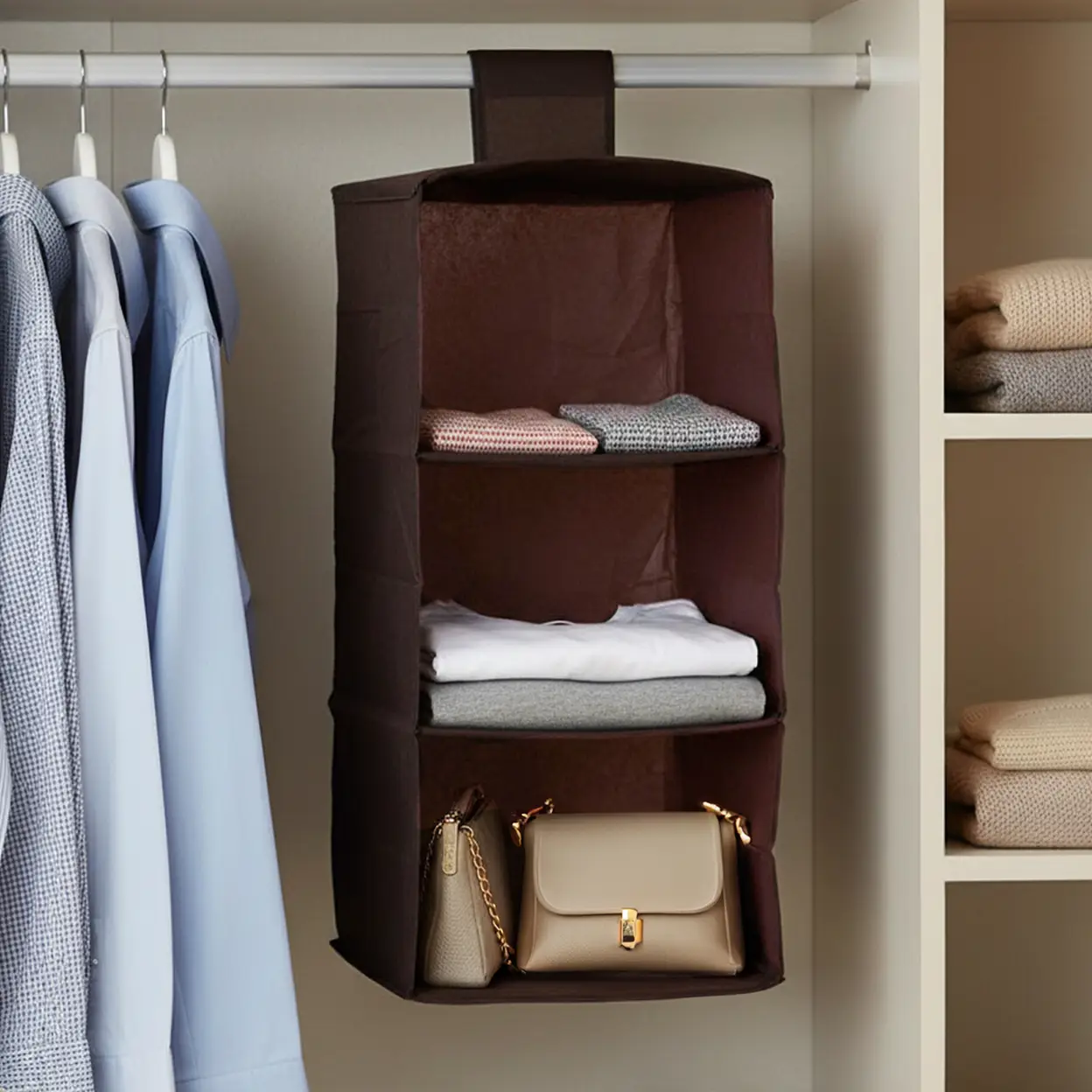 Essentials by Premier 3 Sections Brown Hanging Garment Organiser image 0