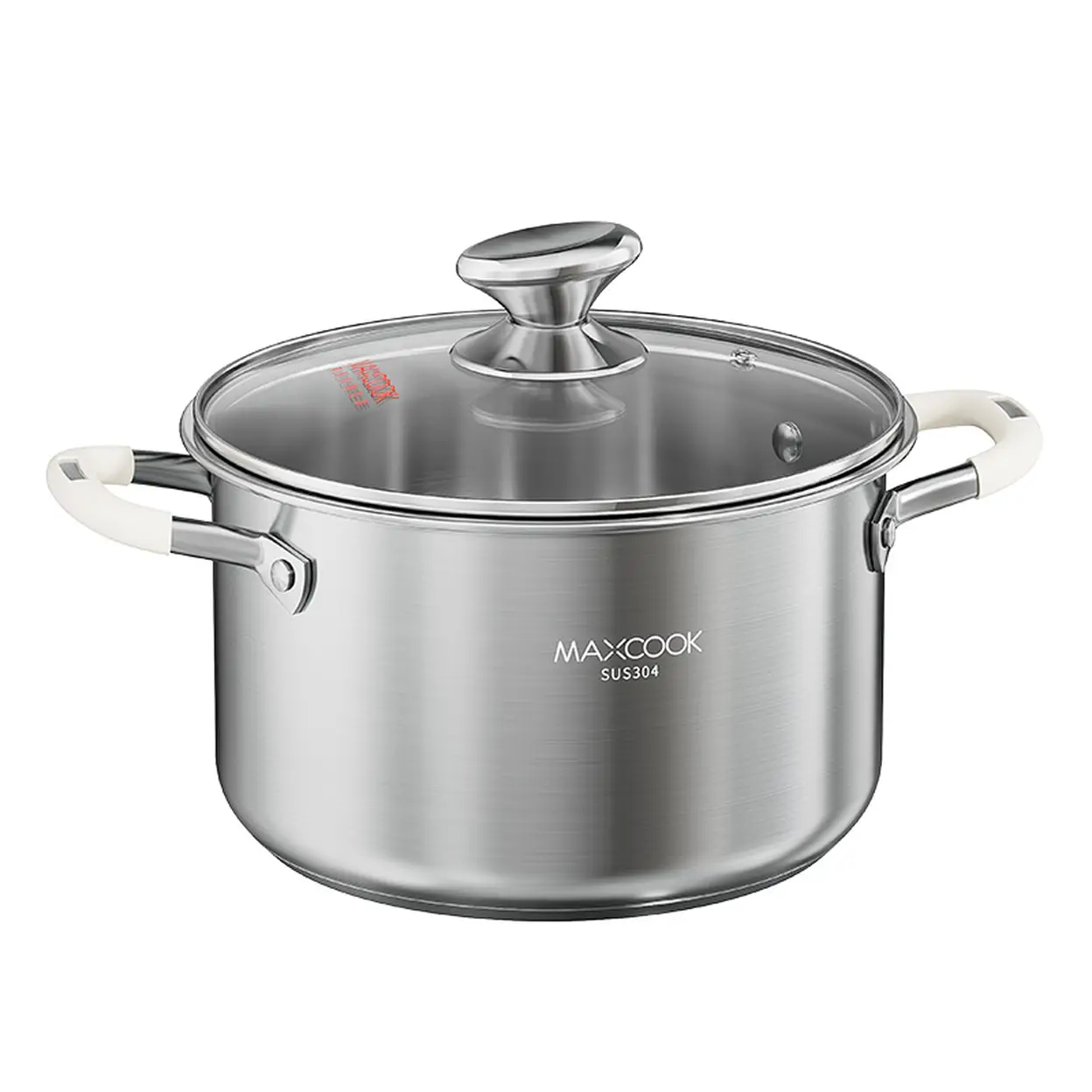 Maxcook 4.3L 304 Stainless Steel Stock Pot (22cm) With Glass Lid and Silicone Handles, Soup Pot for Induction Cooktop, Compatible with All Cooktops MCT1149 image 0