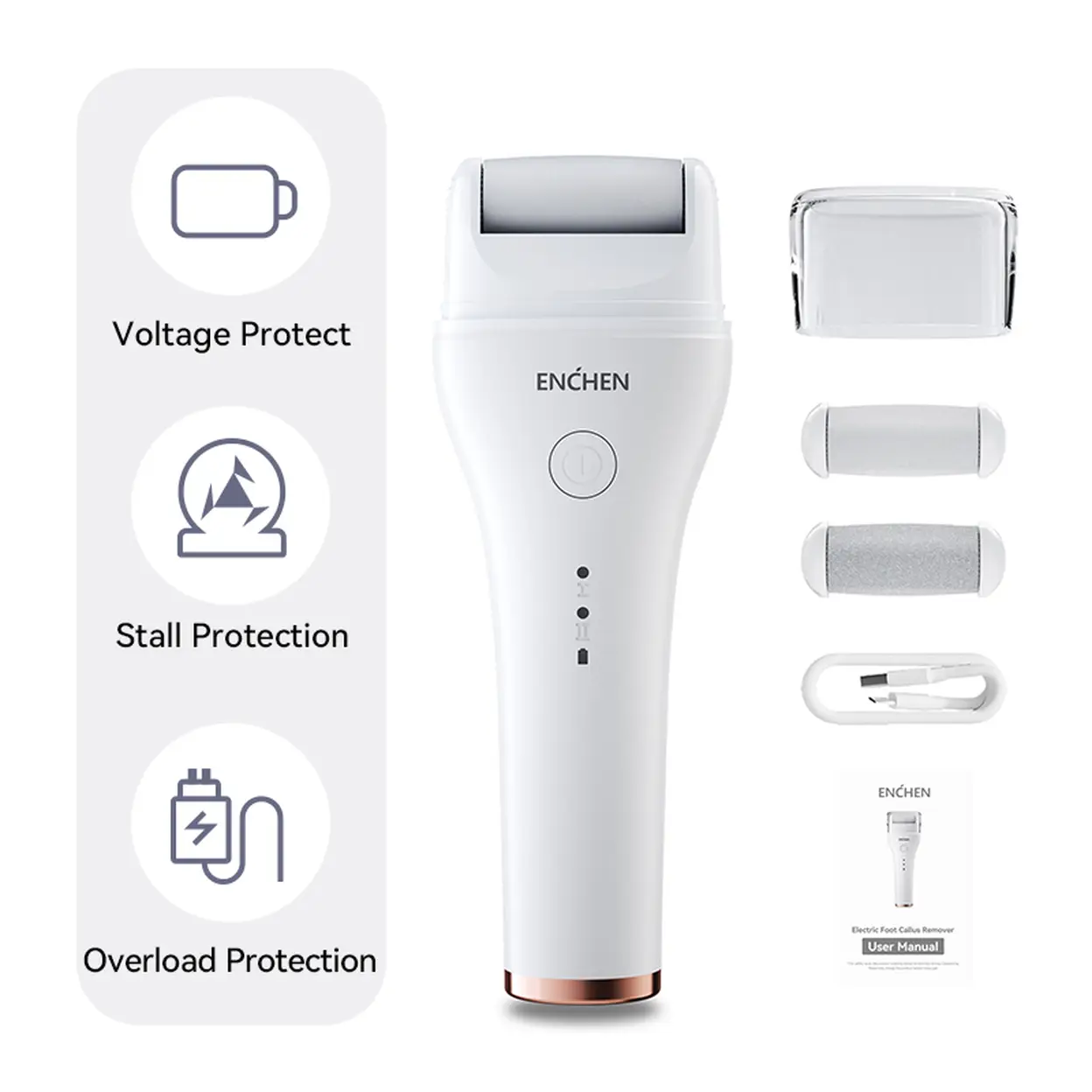 ENCHEN Rock Electric Foot Callus Remover With 3 Roller Heads,1pc image 0