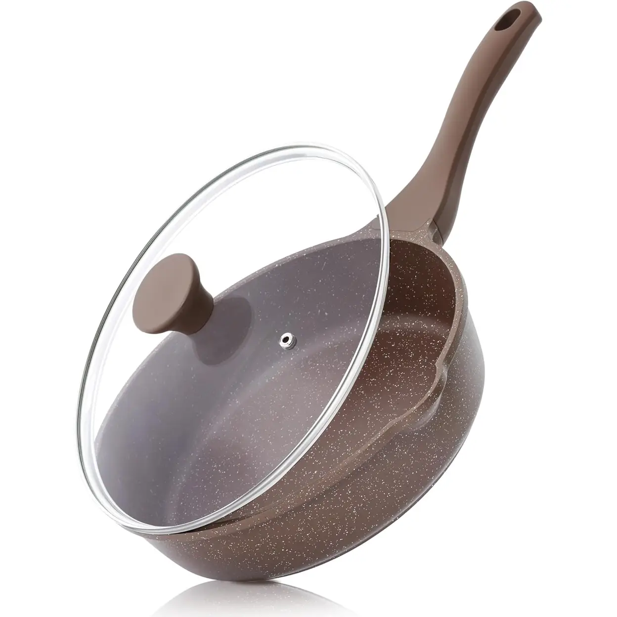 SENSARTE Poêle profonde antiadhésive 12 pouces avec couvercle, poignée froide au toucher, poêle de chef, ustensile de cuisson sain, compatible induction, sans PFOA (brun caramel) image 0