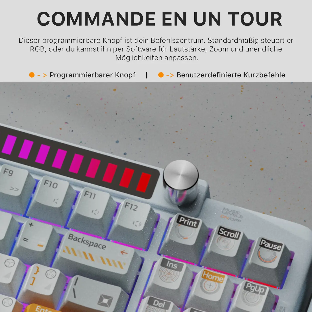 KEYSME Lunar 01 80% Tri-Mode mechanische Tastatur, US-Layout (QWERTY), Gasket-Mount mit Rhythm Light, Hot-Swap-Switches, programmierbarer Drehregler, PBT-Keycaps & 4000‑mAh‑Akku, weiß image 0