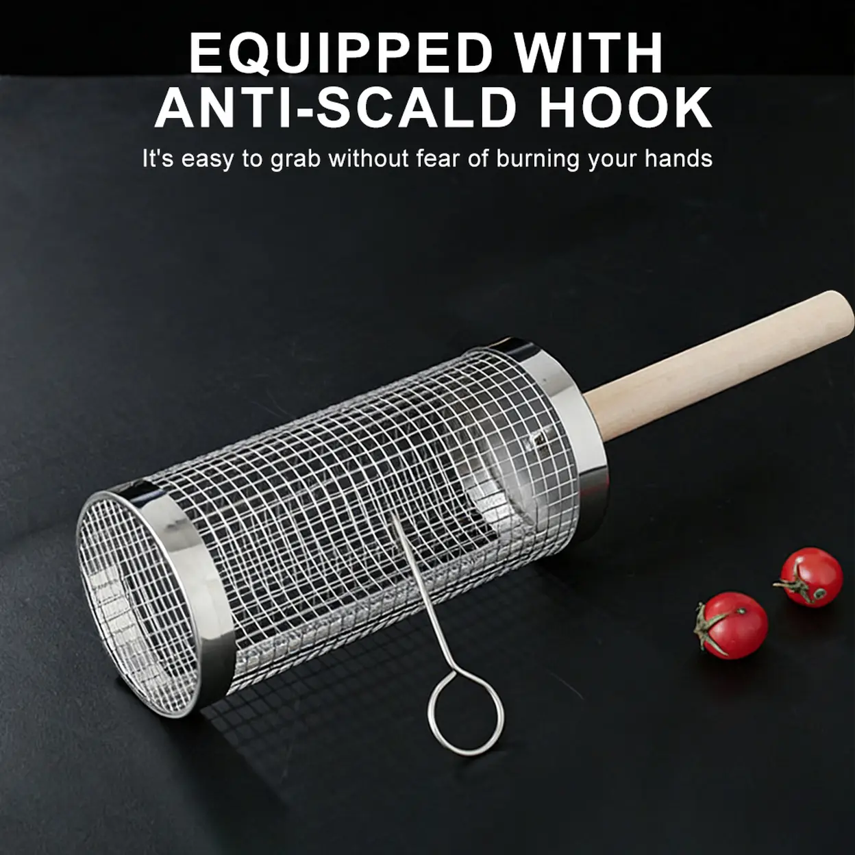 Huacan Barbecue Cage Round Barbecue Bucket Outdoor Smoked Cage Portable Barbecue Stove Rotating Rolling Stainless Steel Cage Small image 0