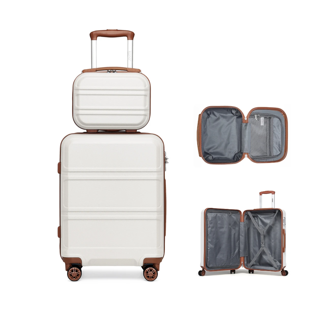 Kono Luggage Sets of 2 Piece Lightweight 20 inch ABS Hard Shell Travel Carry on Suitcase with TSA Lock + 12 inch Portable Hand Cabin Case (Cream White) image 0