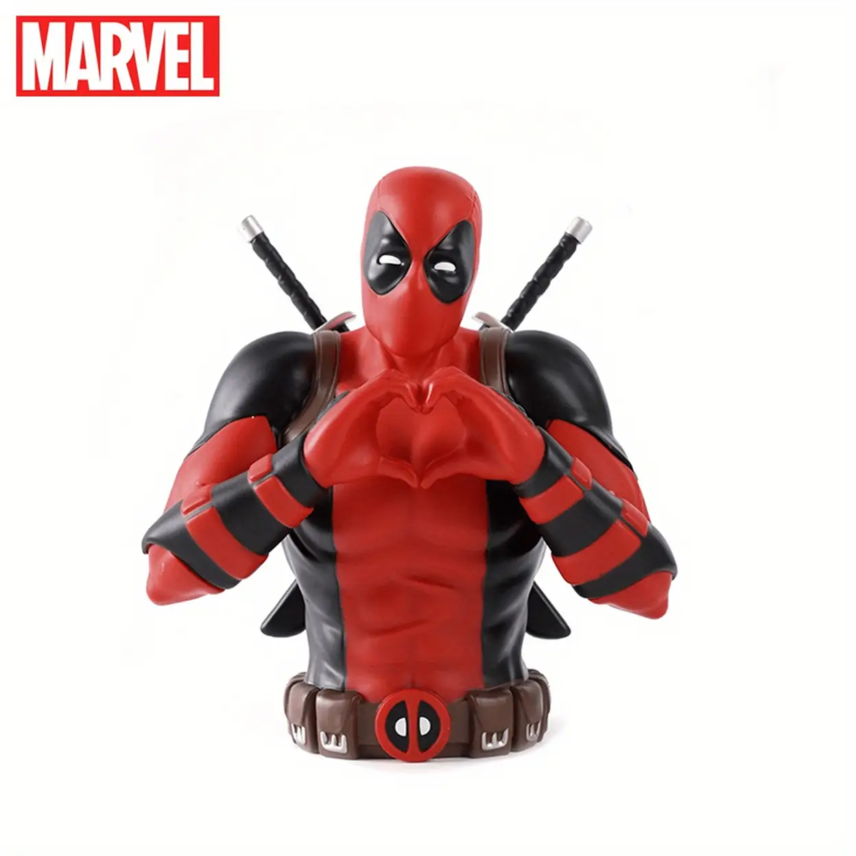1pc Marvel Deadpool Piggy Bank Officially Licensed 3D PVC Waterproof Shatterproof Figurine Money Box Coin Bank Home Decor Collectible Desktop Organizer Savings Jar Heart Gift image 0