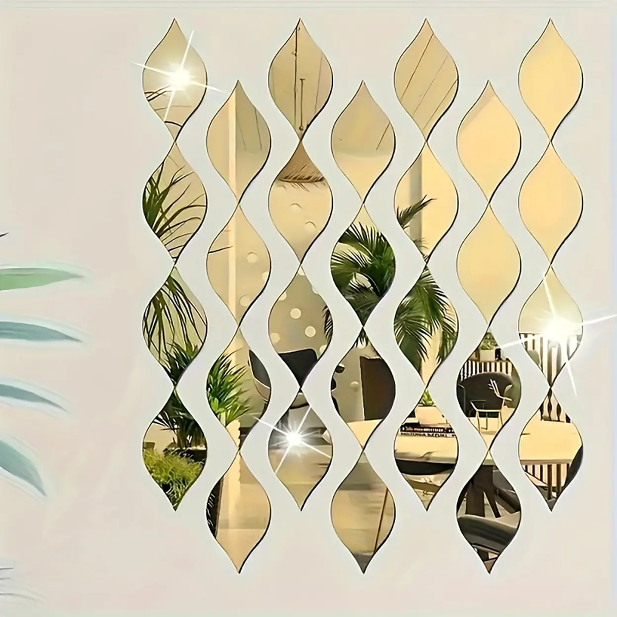 10pcs PVC Mirror Teardrop Shaped Decorative Mirror Sticker Removable Wall Sticker,gold,15*8CM image 0