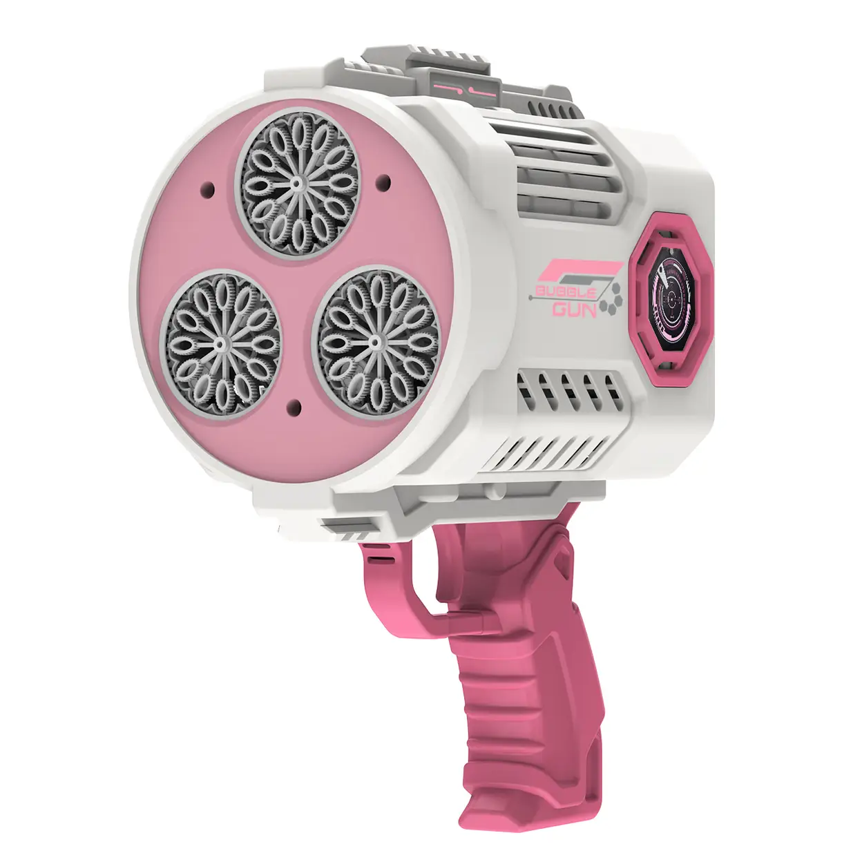 TOKKY Electric Bubble Gun for Kids, 36-Hole High-Density Bubbles, Leak-Proof Large Bottle, Colorful Lights, Includes Refill Fluid, Easy Assembly Outdoor Toy - Pink image 0