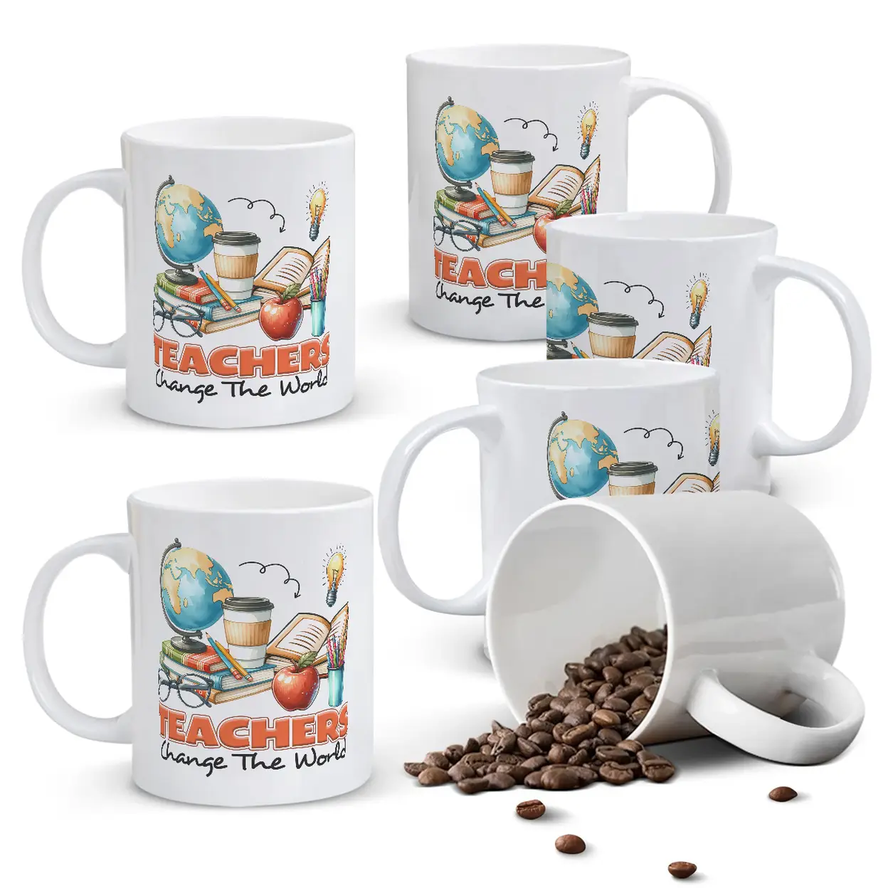 Alphynix 1 Mug blanc 33cl avec citation "LES ENSEIGNANTS Changent le Monde" et icônes éducatives, cadeau d'appréciation de Noël ou Thanksgiving inspirant,Le cadeau de la saint-valentin, cadeau d’anniversaire image 0