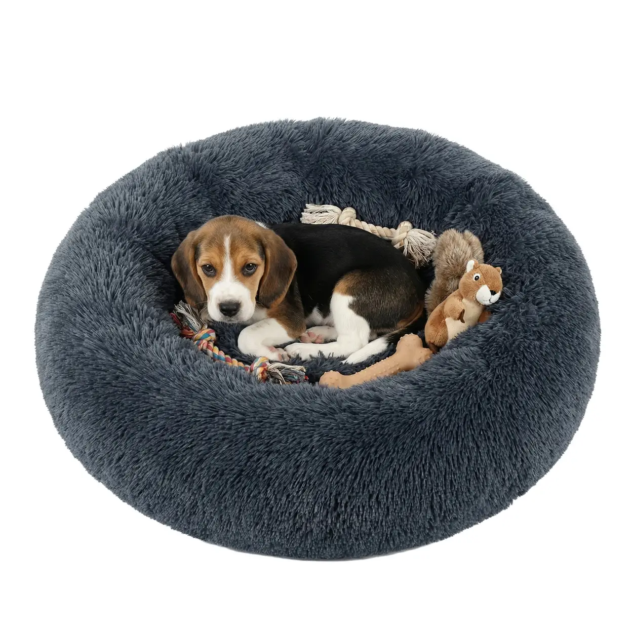SONGMICS Lit en donut pour chien, moelleux et apaisant, avec housse amovible et lavable, gris foncé, 70 x 20 cm image 0