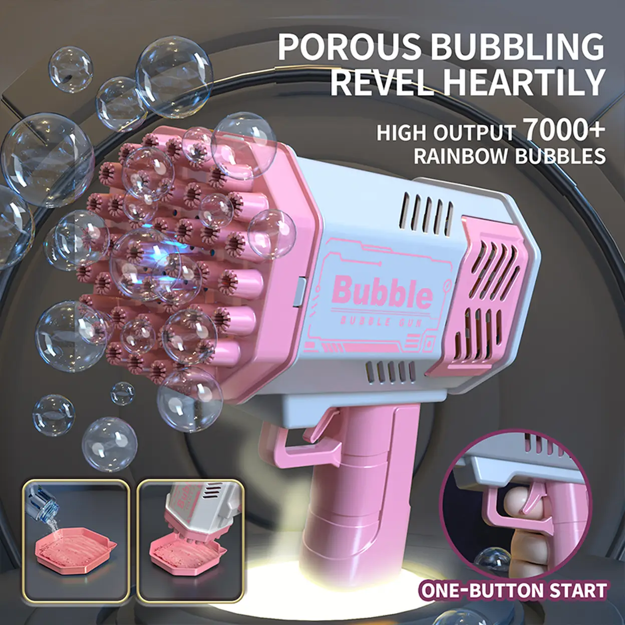 Children's 40-Hole Outdoor Toy Foam Maker with Lights and Bubble Machine - Pink and White image 0