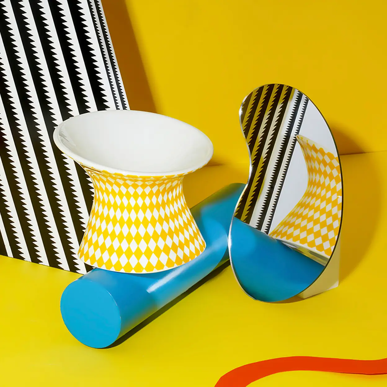 ZEZE Yellow Diamond-Grid Ceramic Food & Water Bowl for Cats & Dogs, Large Size, 165 x 165 x 140 mm image 0