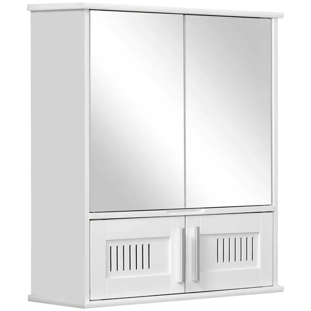 kleankin Bathroom Mirror Cabinet, Wall Mounted Storage Cupboard with Double Doors and Adjustable Shelf, Bathroom Organizer, White image 0