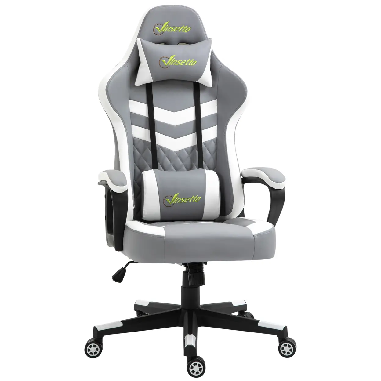 Vinsetto Gaming Chair, Computer Desk Chair with Lumbar Support, Faux Leather Racing Chair with Headrest and Swivel Wheels for Home Office, Grey White image 0
