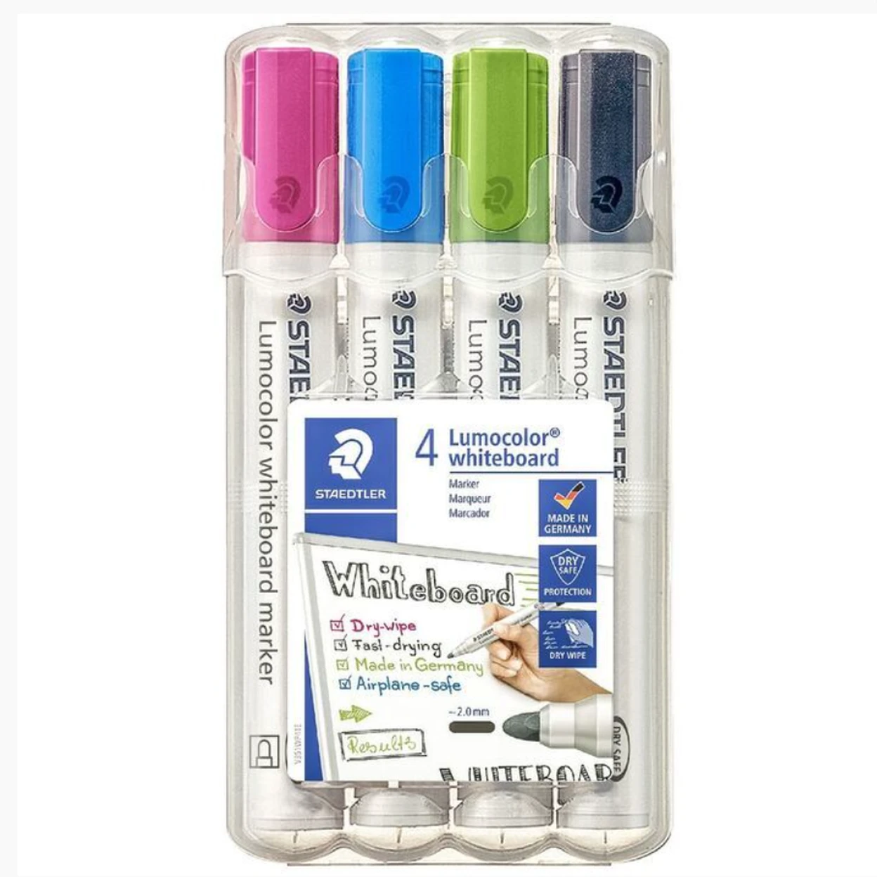 STAEDTLER Lumocolor Marqueurs tableau blanc - Pointe ogive 2 mm - Tons vifs - Lot de 4 image 0