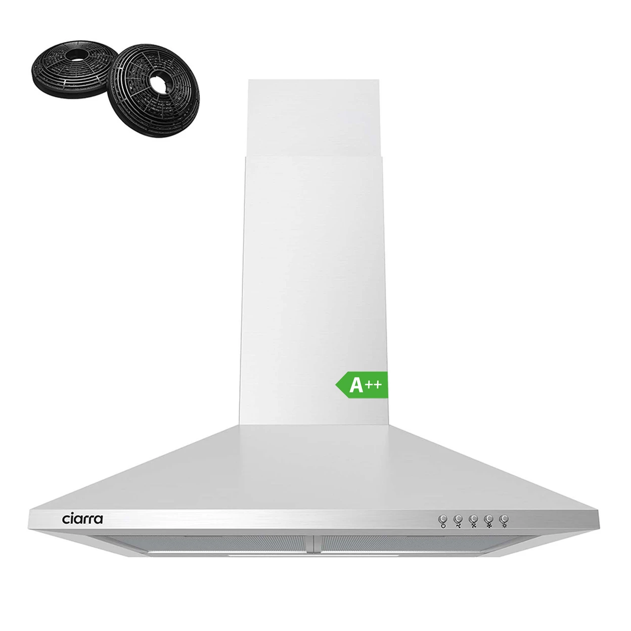 Ciarra 60cm Wall-Mounted Kitchen Extractor, Stainless Steel Cooker Hood — Convertible Venting, Push-Button Control image 0