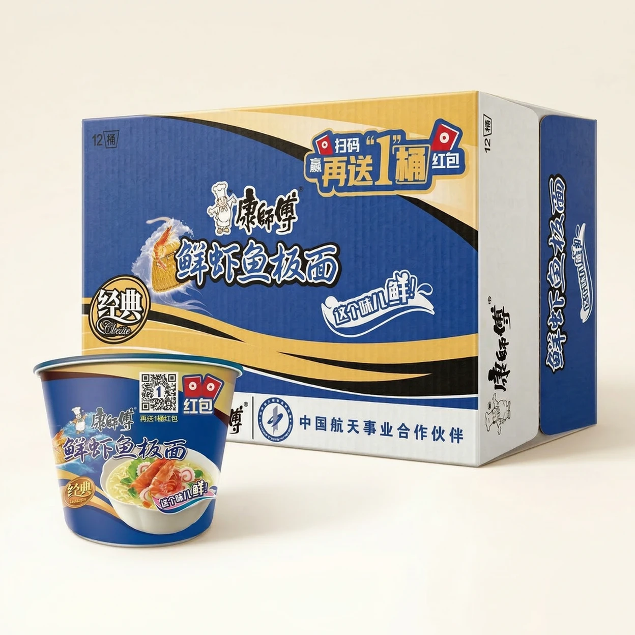 Master Kong Shrimp Fish Skin Instant Noodles 109g*12 (Whole Box) image 0