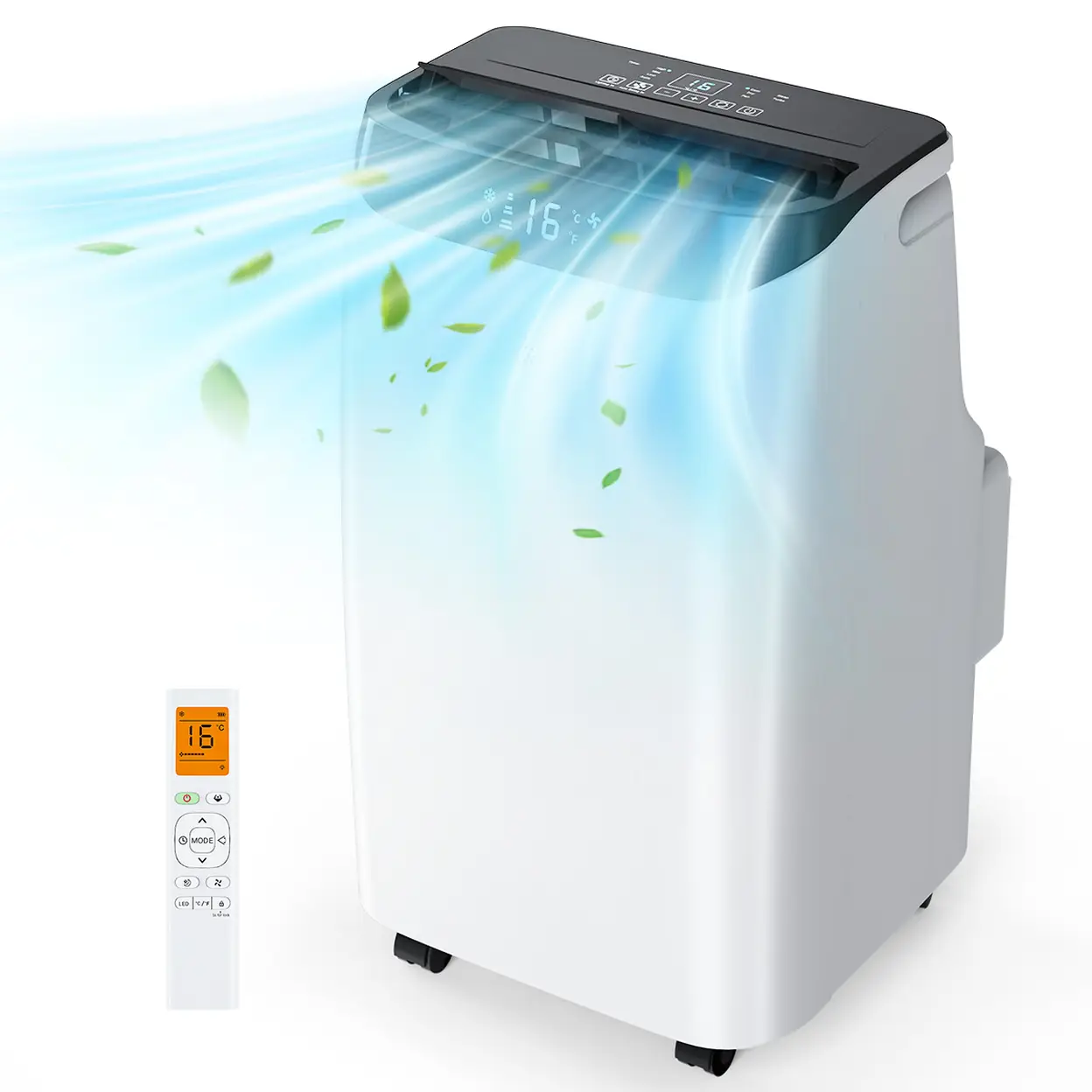 Humhold 12000 BTU mobiele airconditioner, 3,5 kW 3-in-1 AC-unit (koeling, ontvochtiger, ventilator), uiterst efficiënte slaapstand, automatische oscillatie met afstandsbediening, 24-uurs timer. image 0