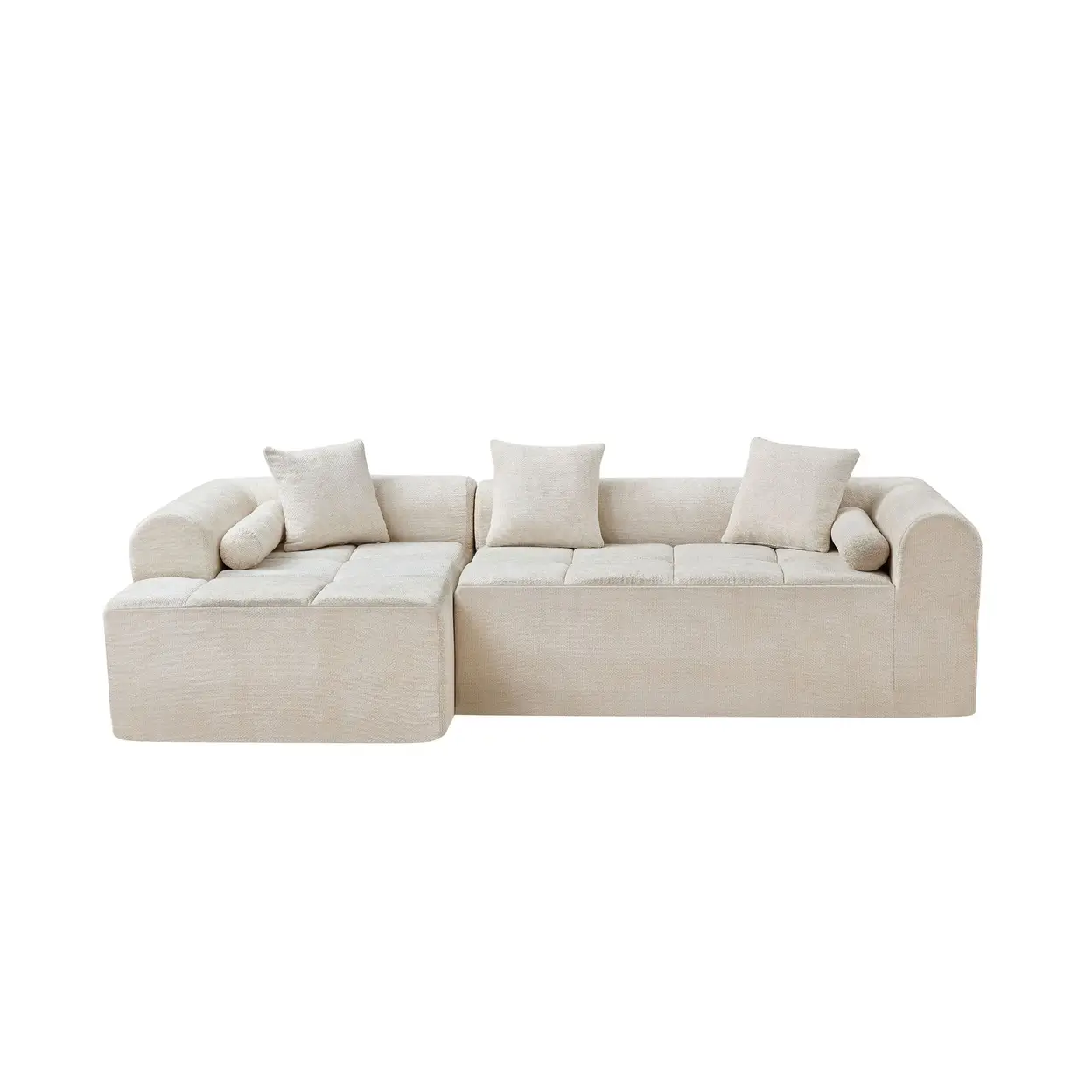 Canapé d'angle en L modulaire en chenille, 263 cm, 2 pièces, assise de 72 cm de profondeur, chaise longue, sans montage, avec coussins image 0