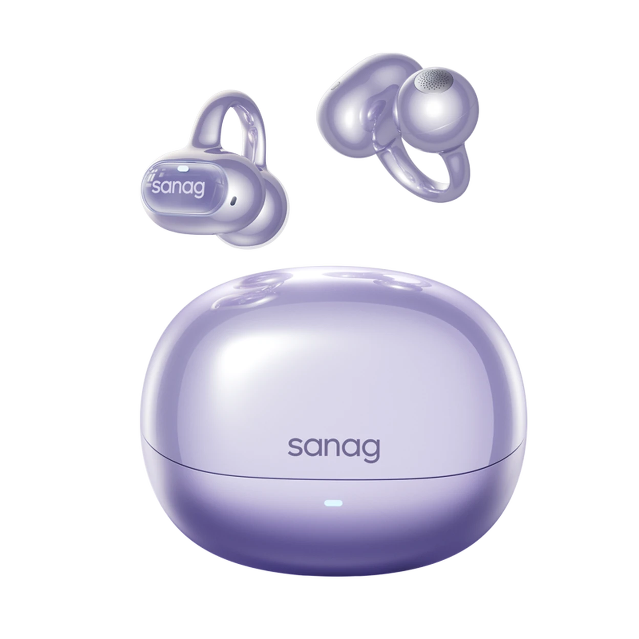 SANAG S-S8SUltra Écouteurs sans fil intelligents Bluetooth à conduction osseuse avec clip oreille et assistant IA - Violet image 0
