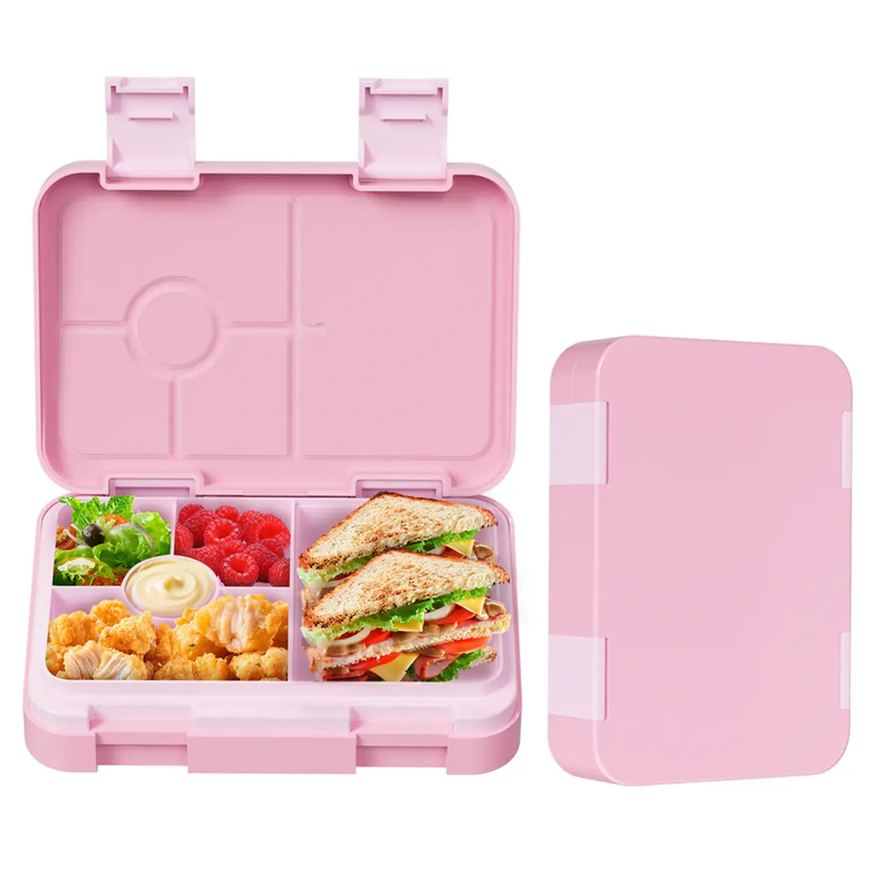 Boîte à lunch bento 5 compartiments Meoky avec double verrou - Rose image 0