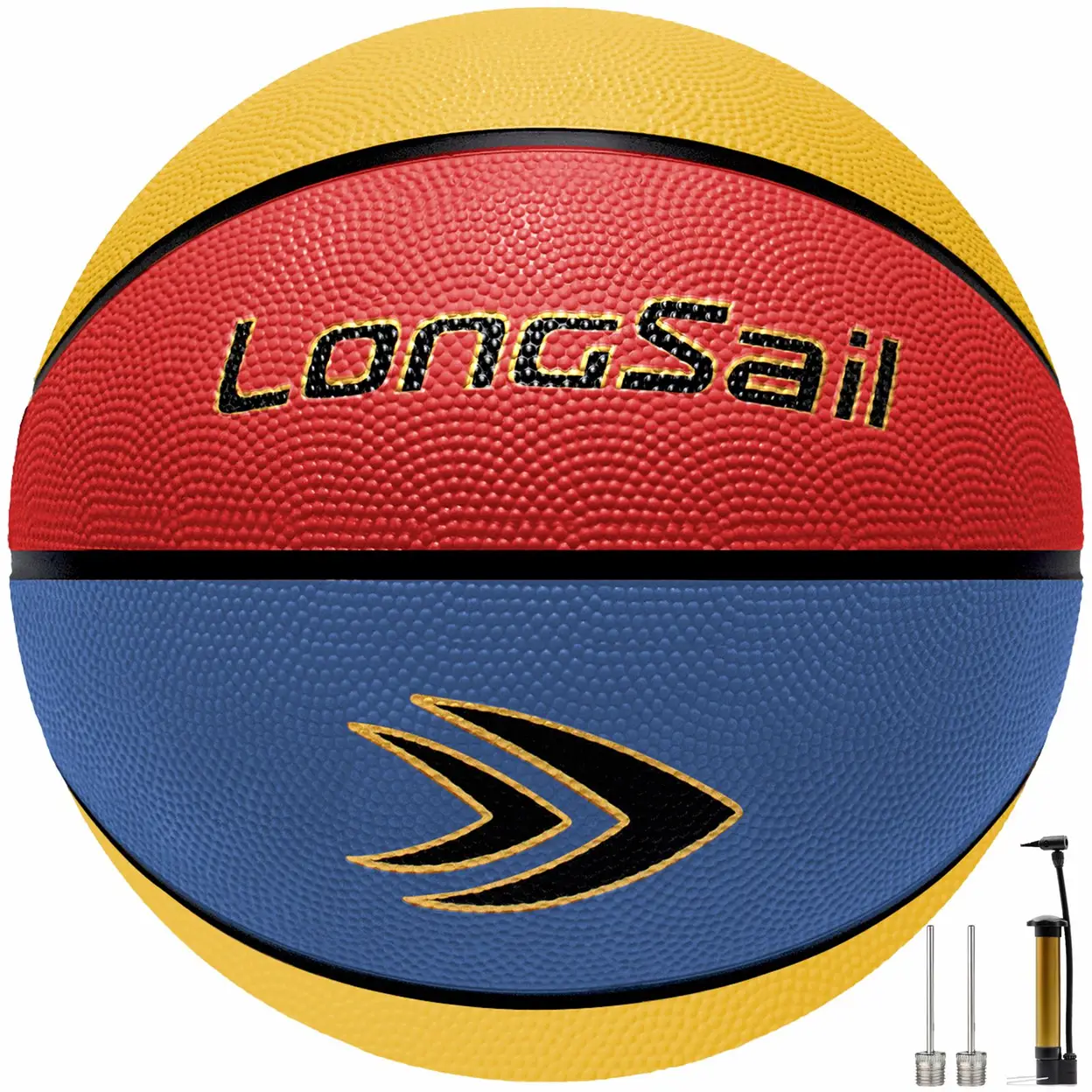 High-quality Rubber Basketball(29.5") Size7# Red/Yellow/Blue image 0