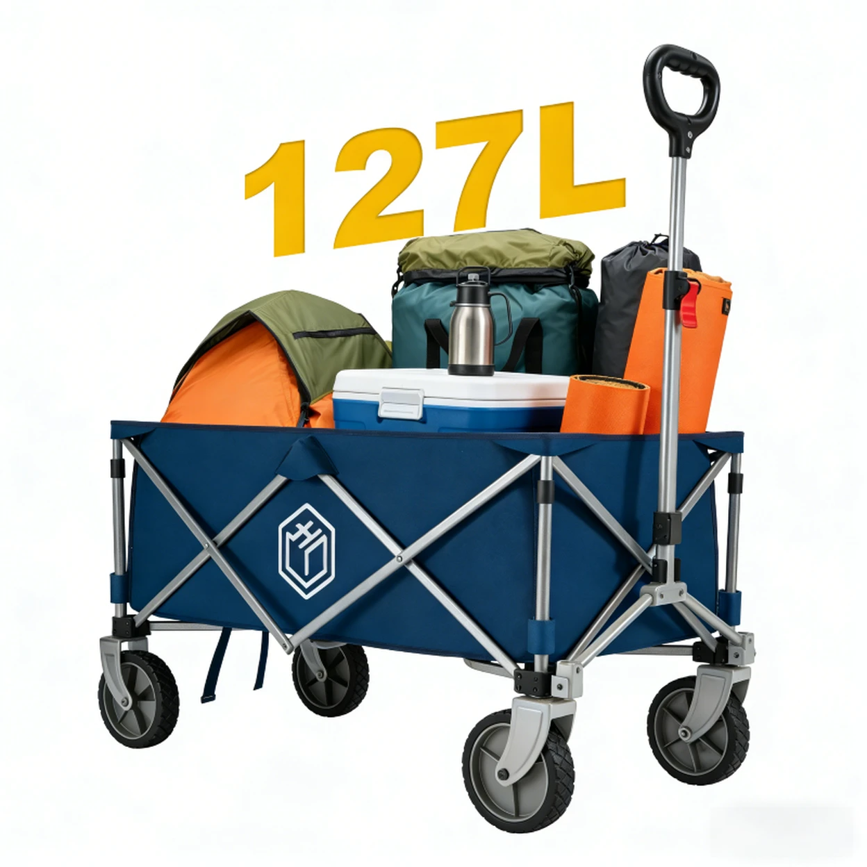 ochama Collapsible Compact Camping Wagon 127L Blue, 200kg Load Capacity, 250L Stackable Capacity, Dual Brake 360° Swivel Wheels, Space-Saving Storage, Heavy-Duty Spray-Painted Steel Tubes, Perfect for Camping, Picnics, Vending, Shopping, Grocery Runs & Moving image 0