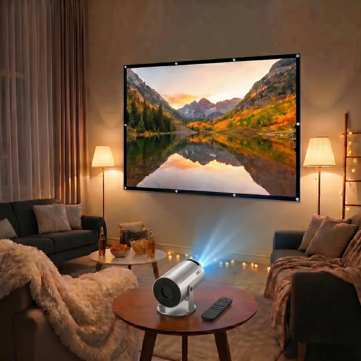 Pack de divertissement pour grand écran-XBJ Projecteur portable argenté + écran de projection de 100 pouces image 0