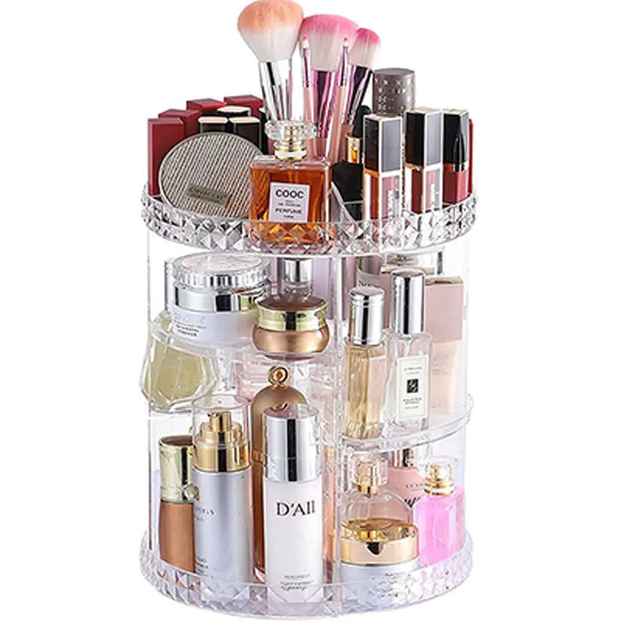 Vilscijon Drehbarer transparenter Make-up-Pinselhalter, Schminktisch-Lippenstift- & Kosmetik-Organizer mit großer Kapazität, Transparentes drehbares Aufbewahrungsregal für Augenbrauenstifte image 0