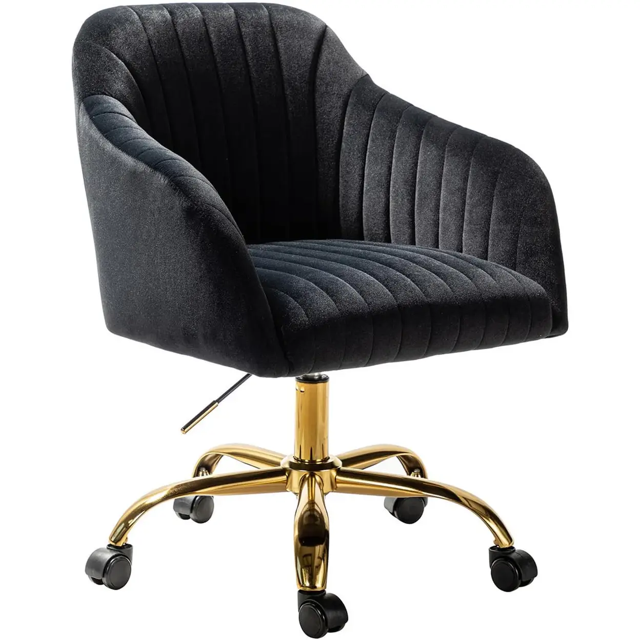 Chaise de bureau en velours HULALA HOME, chaise de bureau réglable en hauteur avec accoudoirs et roulettes, chaise de table de toilette pour salon et chambre, noire image 0