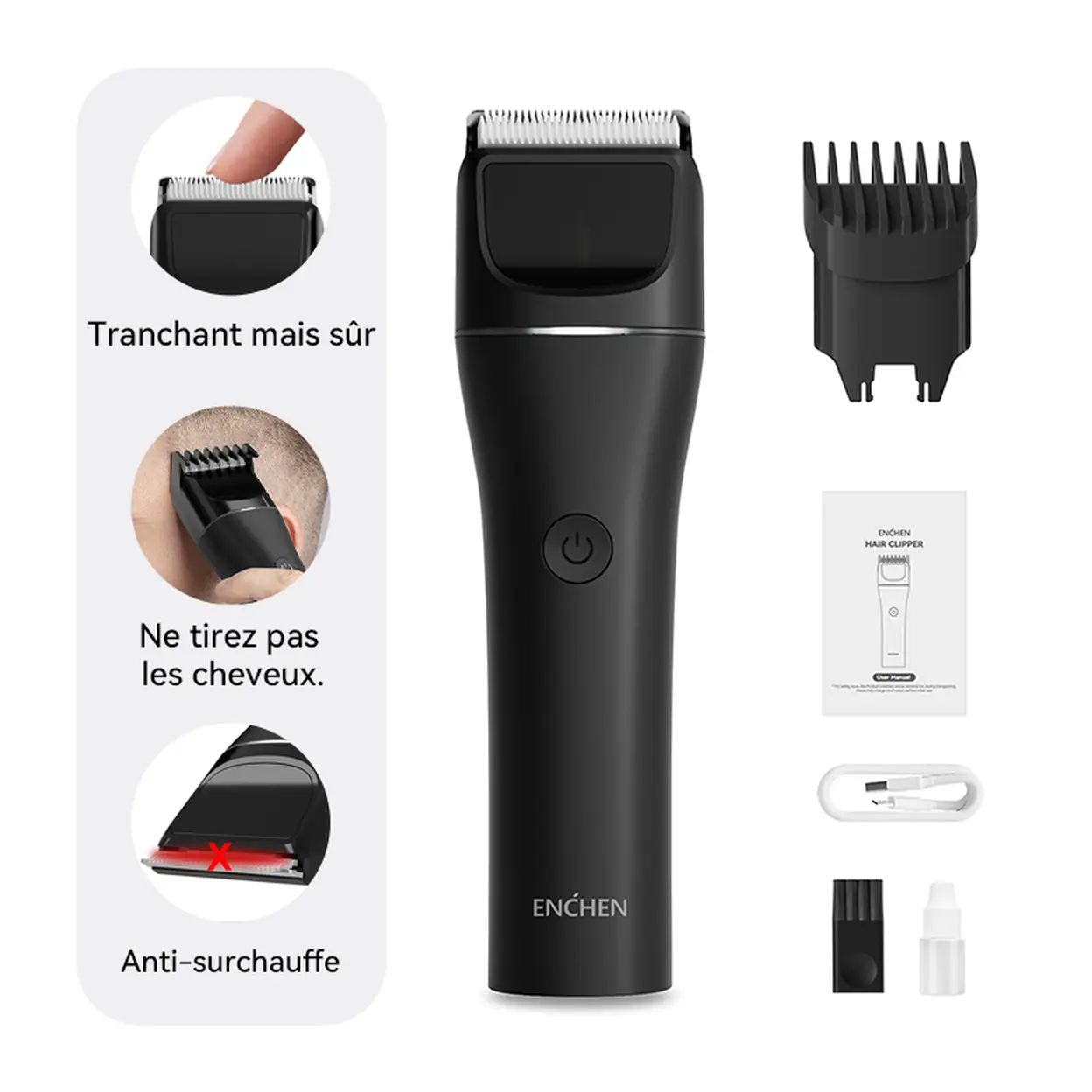 Tondeuse à cheveux électrique sans fil professionnelle ENCHEN Black Boost 2 avec chargement rapide USB Type-C, pour hommes adultes, 1 pièce. image 0