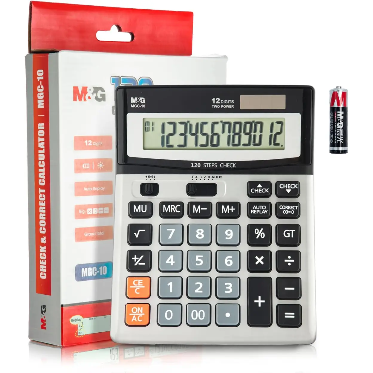 M&G Desk Calculator 12 Digit Extra Large LCD Display Calculators with Check & Correct, Dual Solar Power and Battery, Multi-Functional Financial Office Business Calculator with Big Buttons image 0