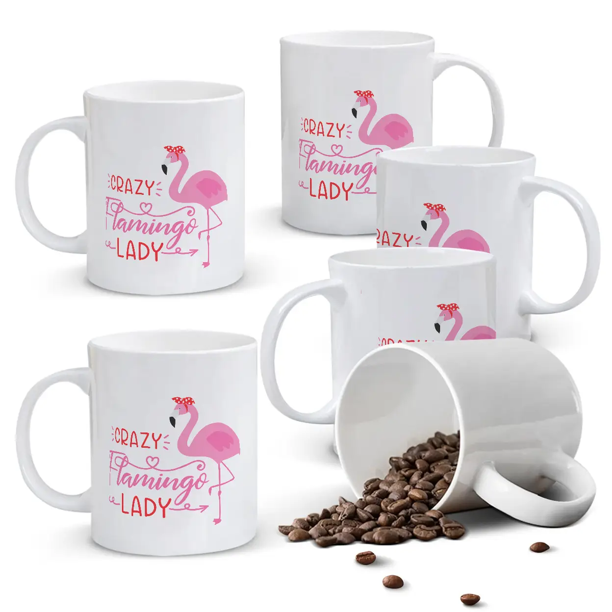Alphynix 1pc 11oz White Mug with "CRAZY Flamingo LADY" Bold Quote & Pink Cartoon Flamingo, Playful Tropical Christmas or Thanksgiving Gift image 0