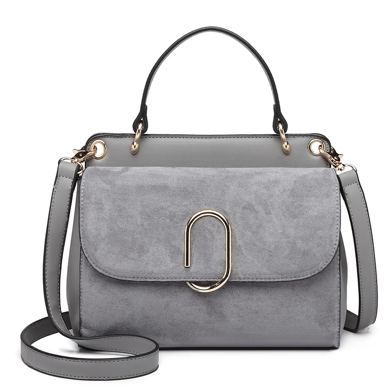 Miss Lulu Suede PU Leather Shoulder Bag, Top Handle Crossbody Purse, Elegant Saddle Handbag for Work Wedding Evening Daily grey image 0