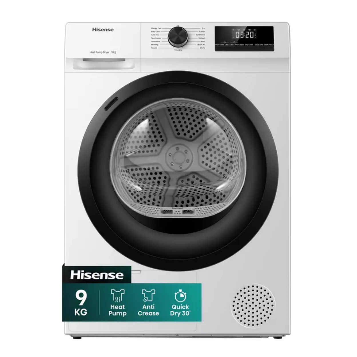 Hisense 1 Series Anti Crease DH1Q902BW2 9kg Heat Pump Tumble Dryer - White - A++ image 0