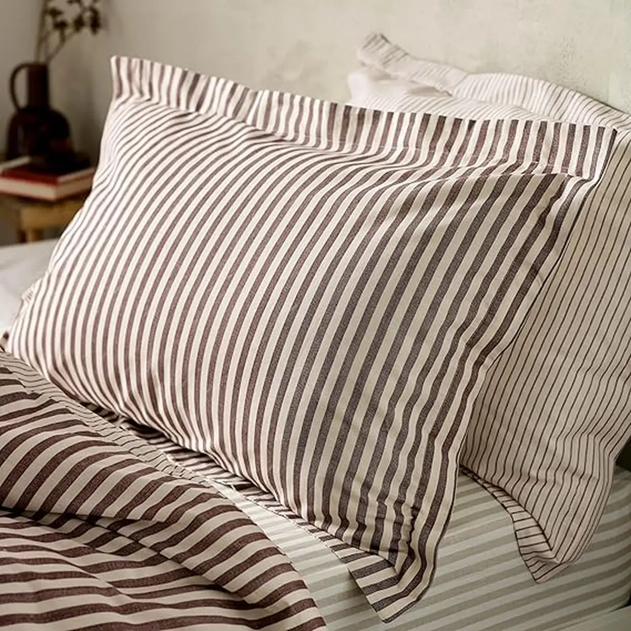 Yard Pillowcase Pair Hebden Narrow Stripe Beetroot image 0