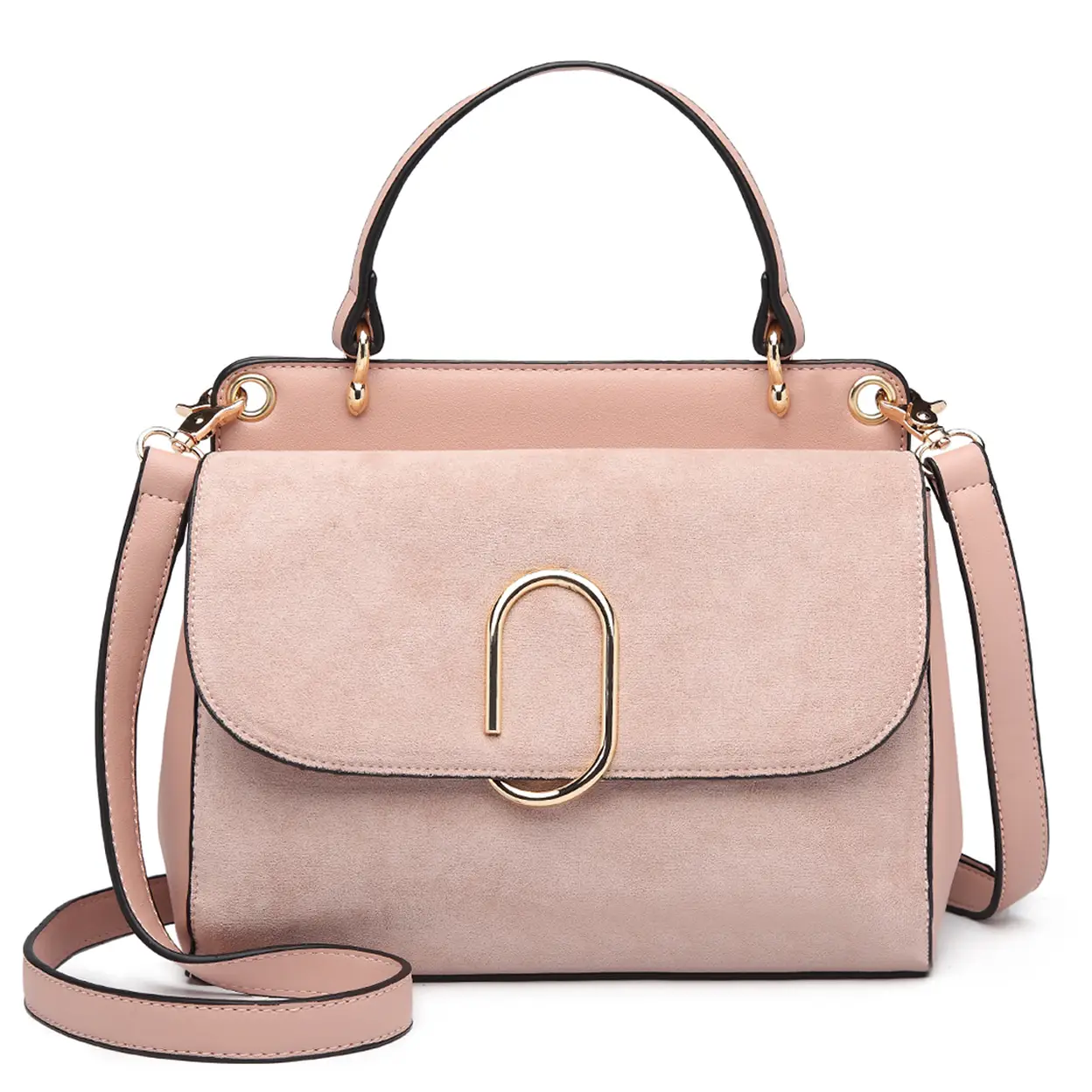 Miss Lulu Suede PU Leather Shoulder Bag, Top Handle Crossbody Purse, Elegant Saddle Handbag for Work Wedding Evening Daily pink image 0
