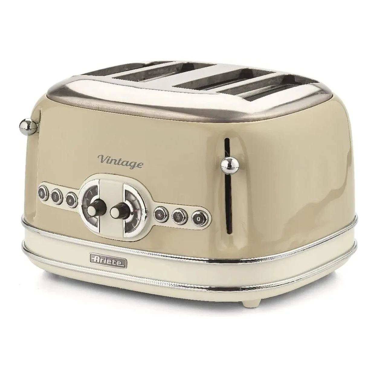 Ariete Toaster Vintage 156, 4 Scheiben, 6 Stufen, Auftaufunktion, Automatische Auswurf-Funktion, Edelstahl-Gehäuse, 1600 W, Beige image 0