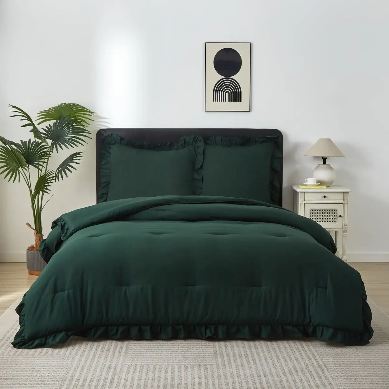 Meeallhome Comforter Set Vintage Ruffle Bed Set 220*200cm/50*75cm*2 dark green image 0