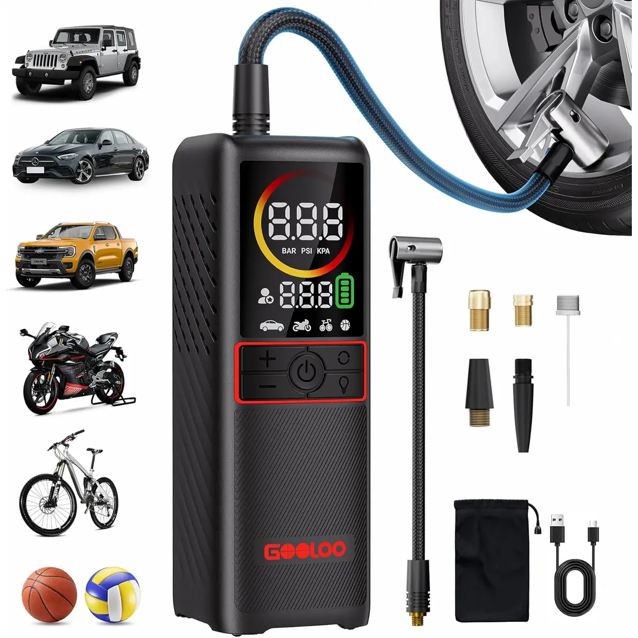 GOOLOO GT160 Tire Inflator Portable Air Compressor, 160PSI Portable Air Pump for Car Tires, 7500mAh Cordless Air Pump with Digital Pressure Suitable for Cars, Bikes, Balls, Motorcycles image 0